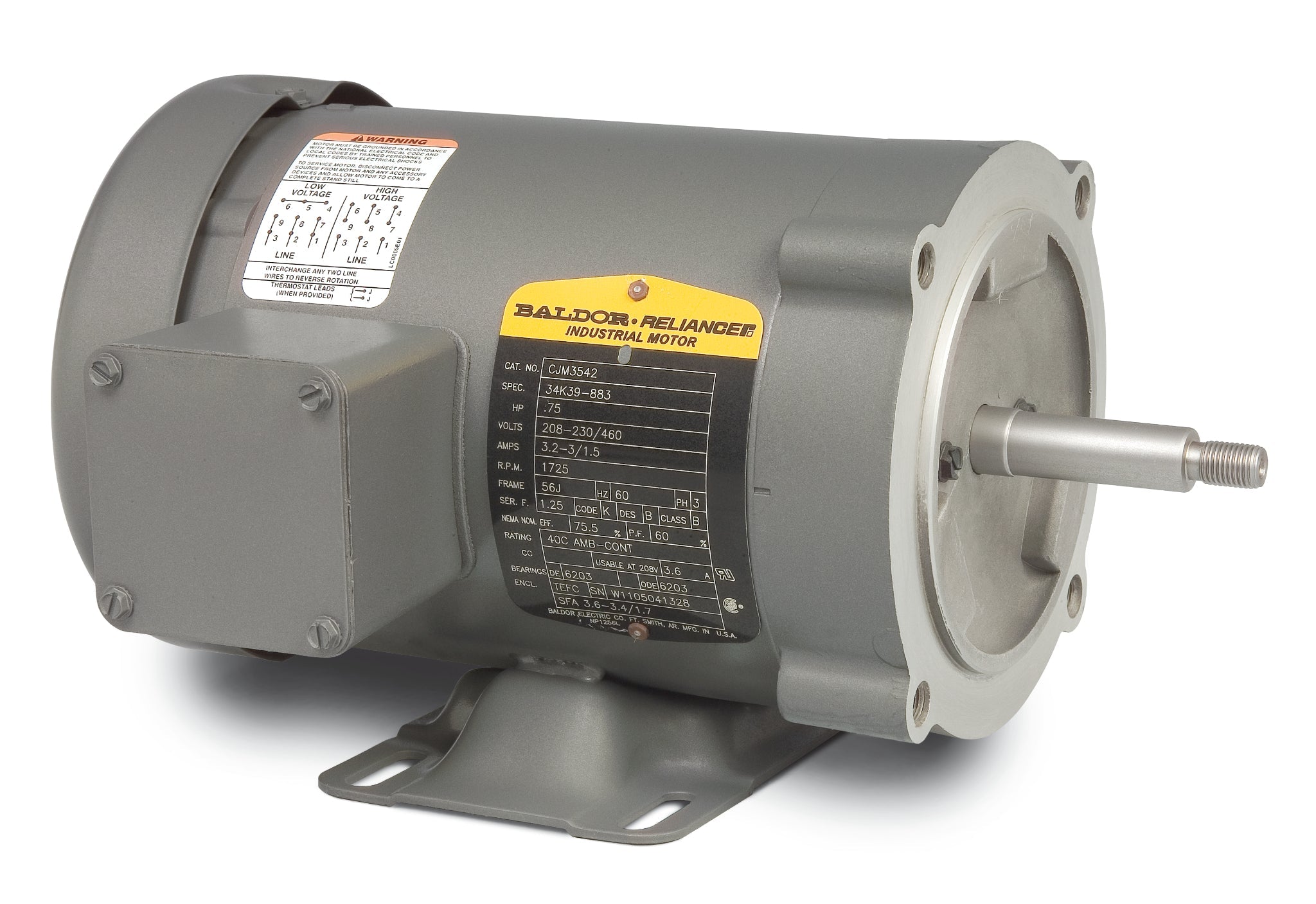 Baldor CJM3542 - .75HP, 1725RPM, 3PH, 60HZ, 56J, 3420M, TEFC, F1 - 56J Jet Pump Motors