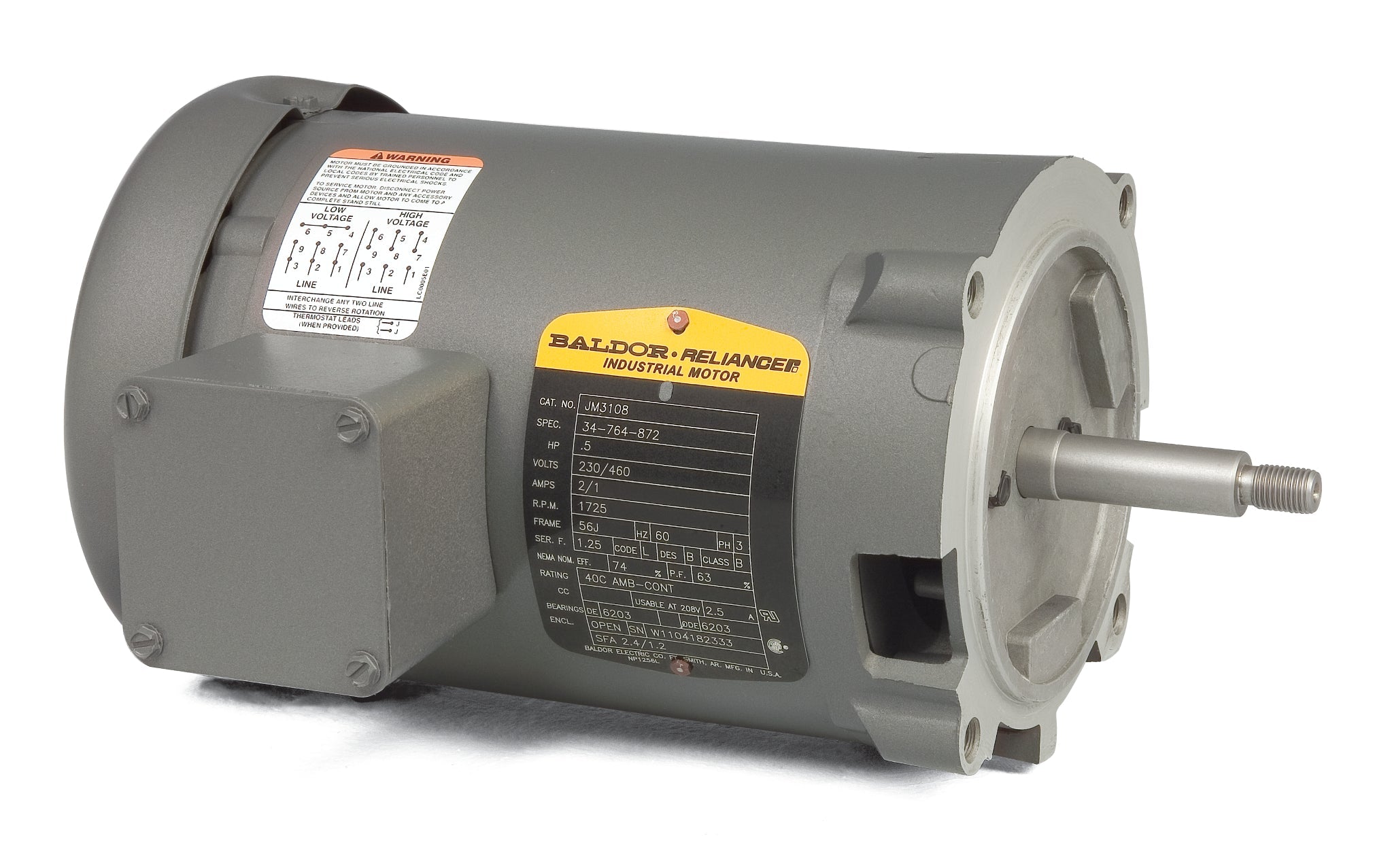 Baldor JM3006 - .33HP, 3450RPM, 3PH, 60HZ, 56J, 3410M, OPEN, F1 - 56J Jet Pump Motors