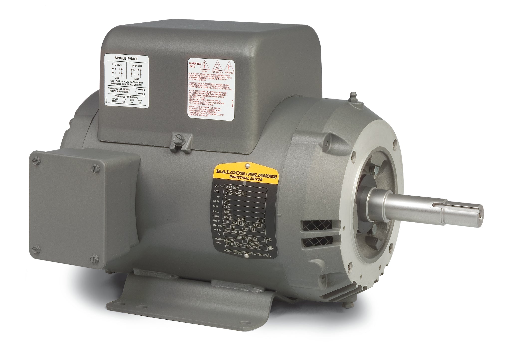 Baldor JML1408T - 3HP, 1725RPM, 1PH, 60HZ, 184JM, 3634LC, OPEN - JM,JP,WCP Close Coupled Motors