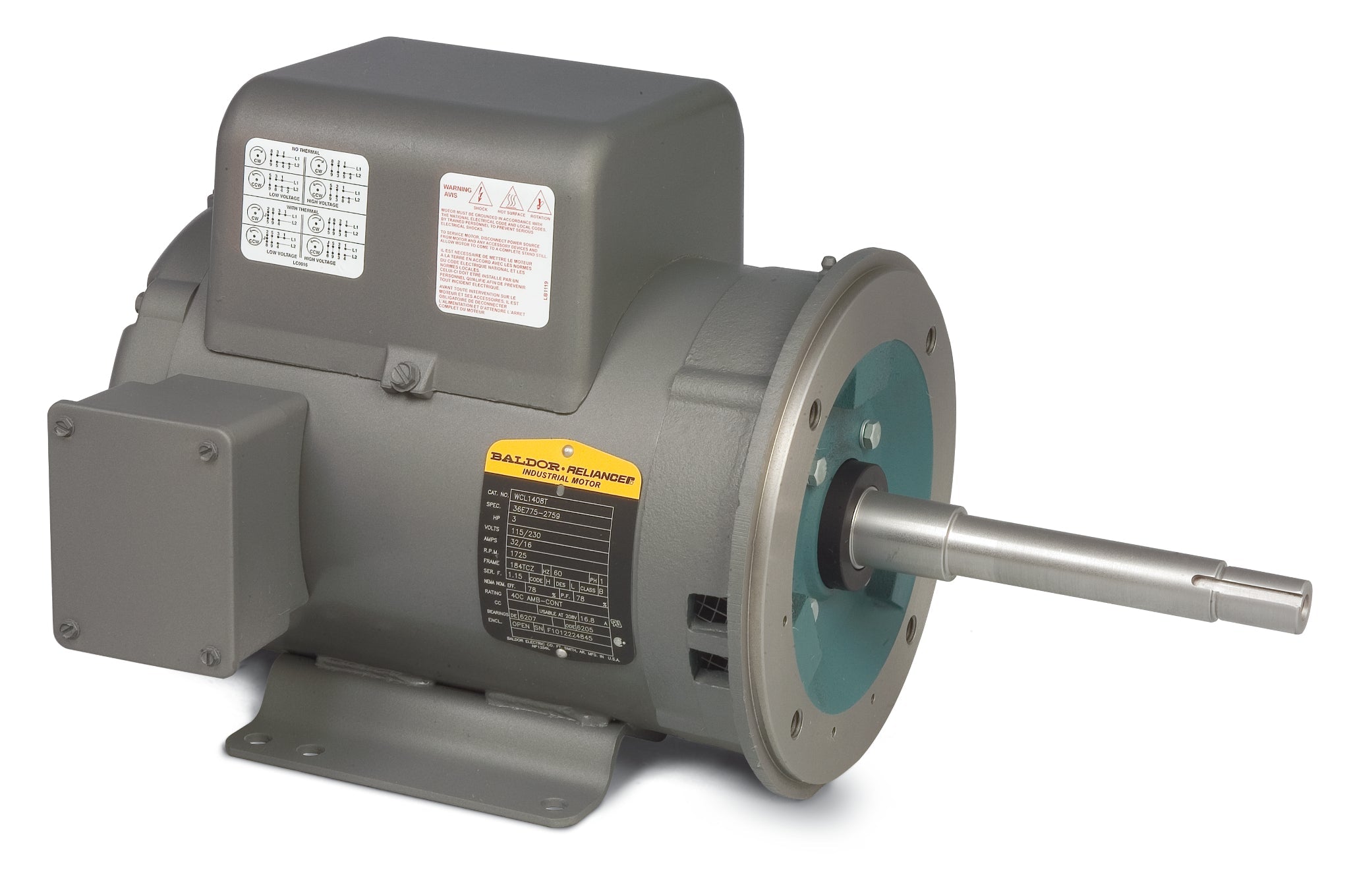 Baldor WCL1409T - 5HP, 3450RPM, 1PH, 60HZ, 184TCZ, 3634L, OPEN - JM,JP,WCP Close Coupled Motors