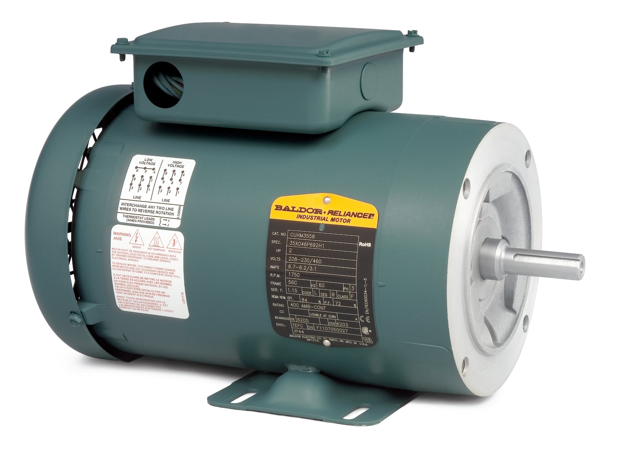 Baldor CUHL3519 - 1/.75KWHP, 1745RPM, 1PH, 60HZ, 56C, 3526LC, TE - General Unit Handling Motors