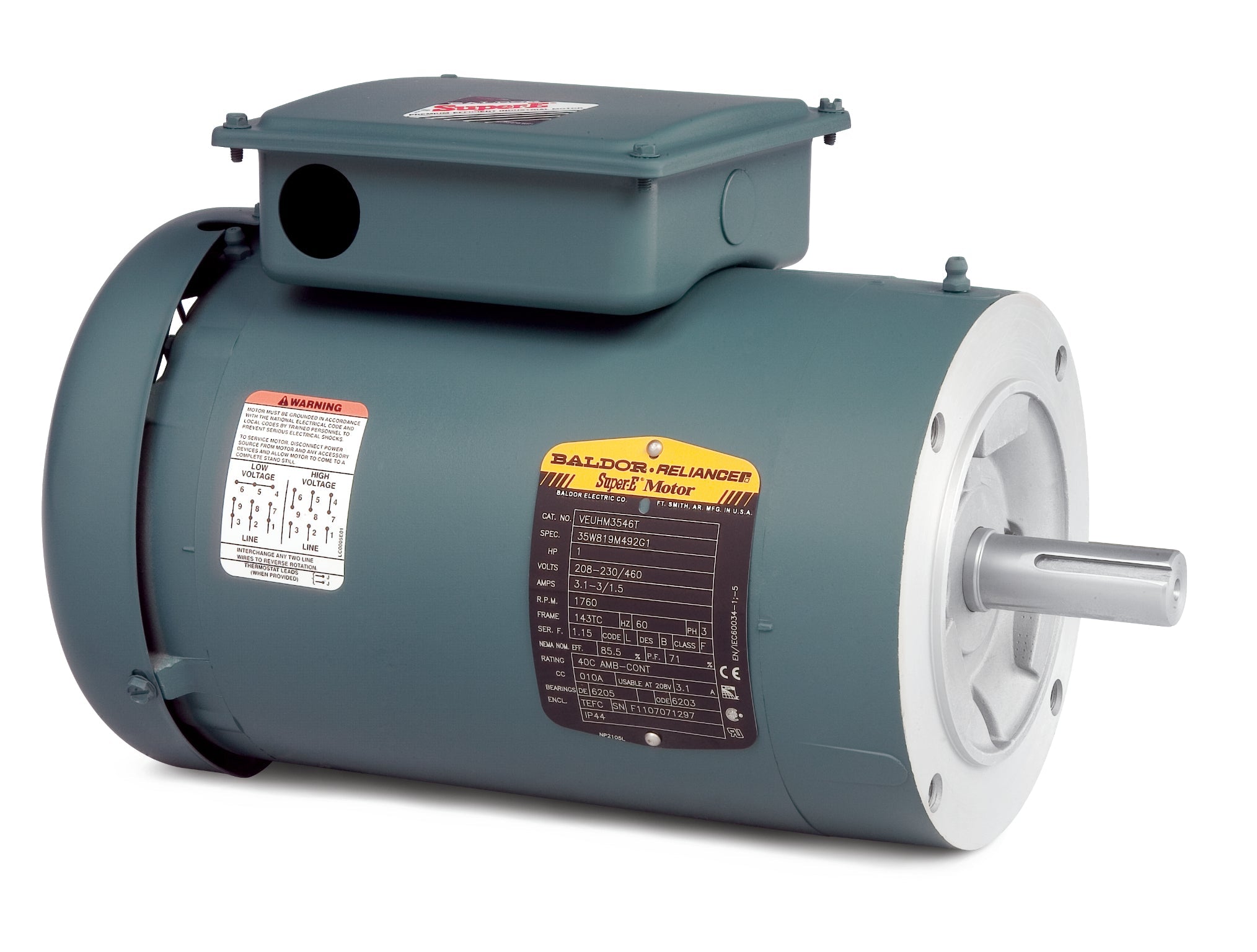 Baldor VEUHM3558T - 2/1.5KWHP, 1760 1/MINRPM, 3PH, 60HZ, 145TC, 3 - General Unit Handling Motors