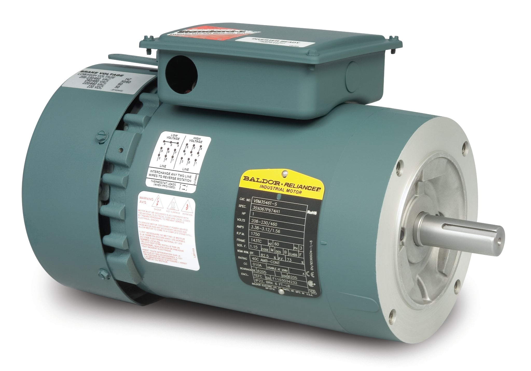 Baldor VBM3538-5S - 0.5HP, 1770RPM, 3PH, 60HZ, 56C, 3512M, TEFC, F3 - General Unit Handling Motors