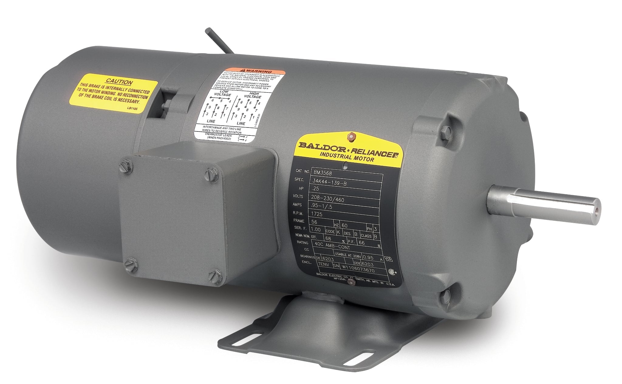 Baldor BM3538 - .5HP, 1725RPM, 3PH, 60HZ, 56, BRAKE, 3420M - Short-Series Brake Motors