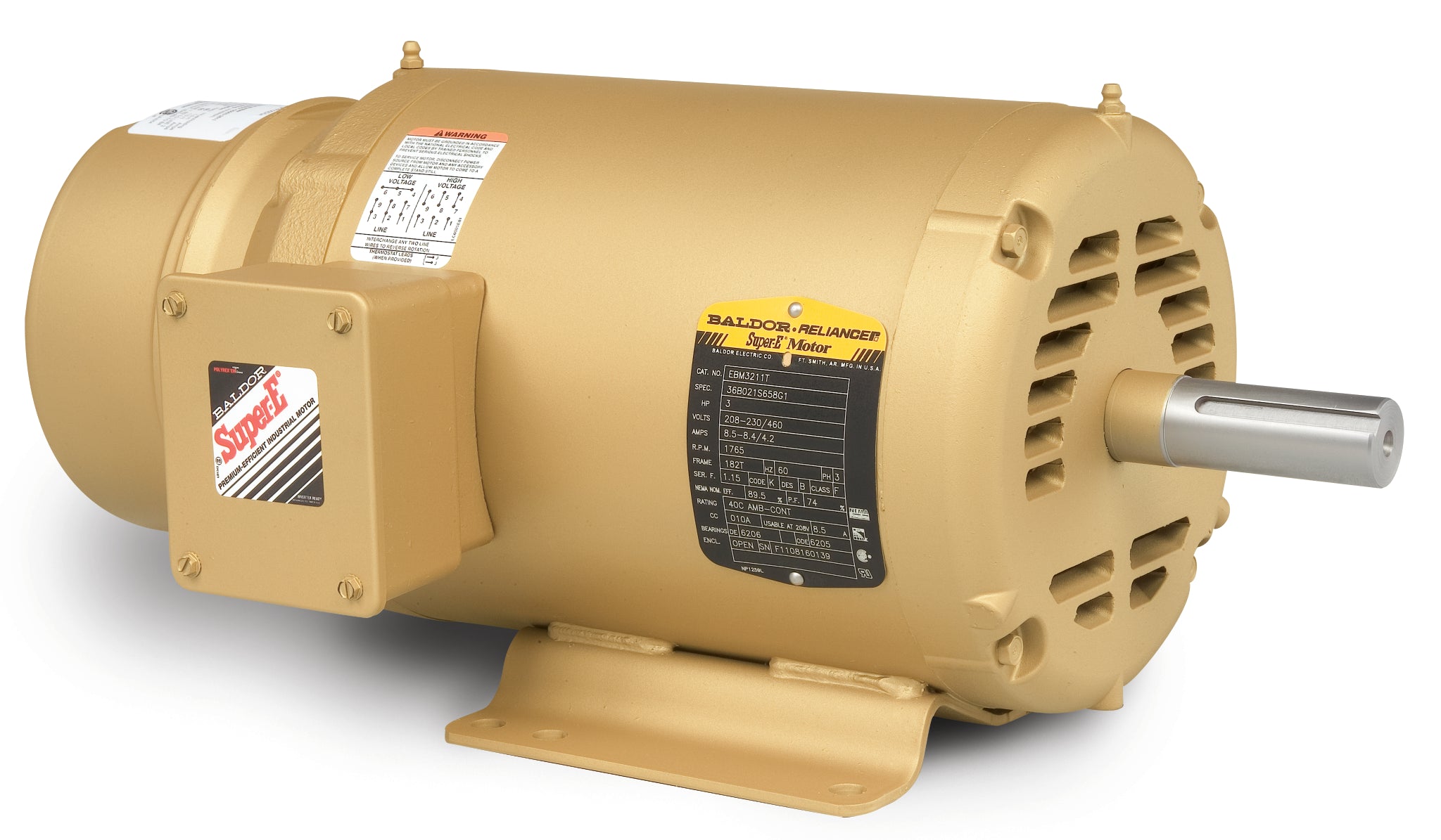Baldor EBM3248T - 5HP, 1750RPM, 3PH, 60HZ, 184T, 3640M, OPEN, F1 - Short-Series Brake Motors