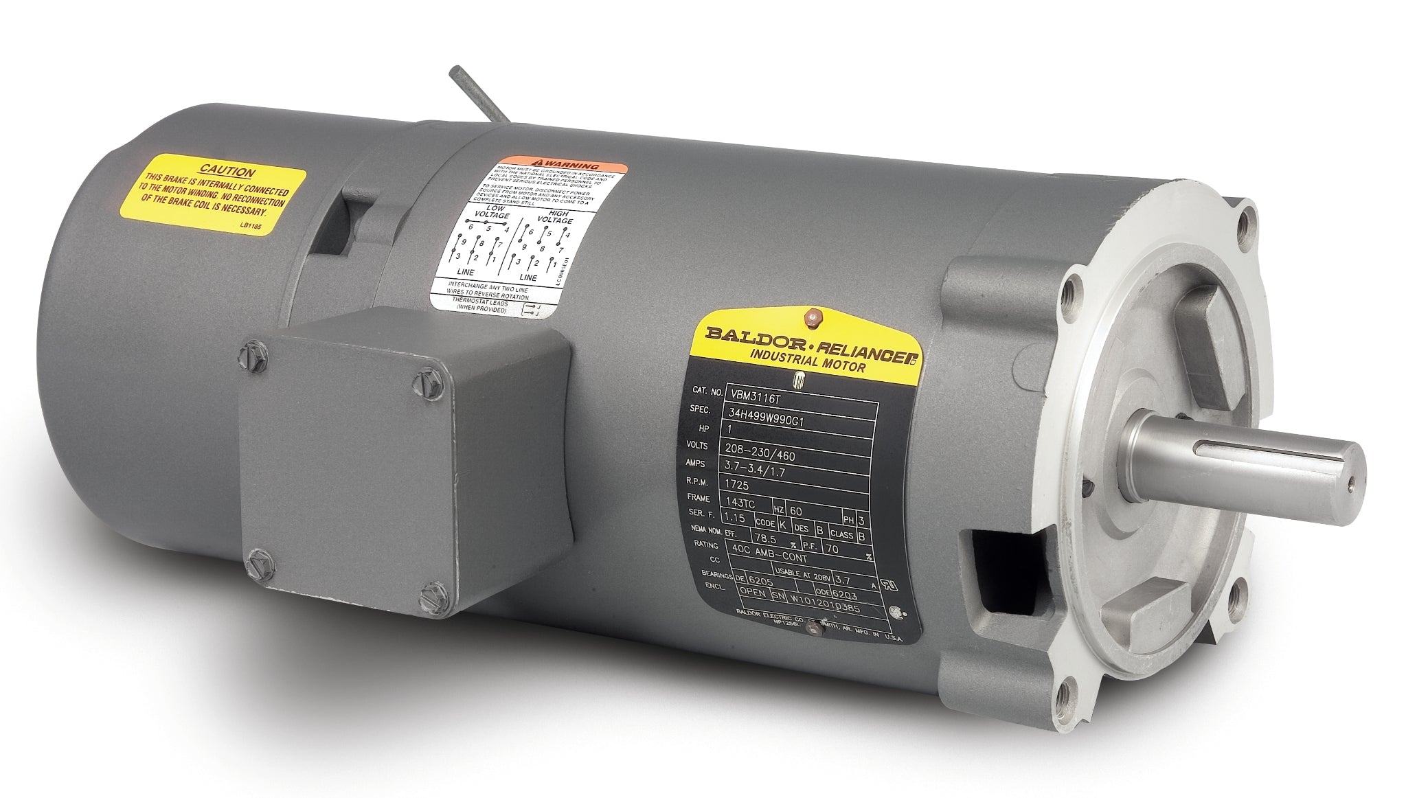 Baldor VBM3116 - 1HP, 1725RPM, 3PH, 60HZ, 56C, BRAKE, 3424M - Short-Series Brake Motors