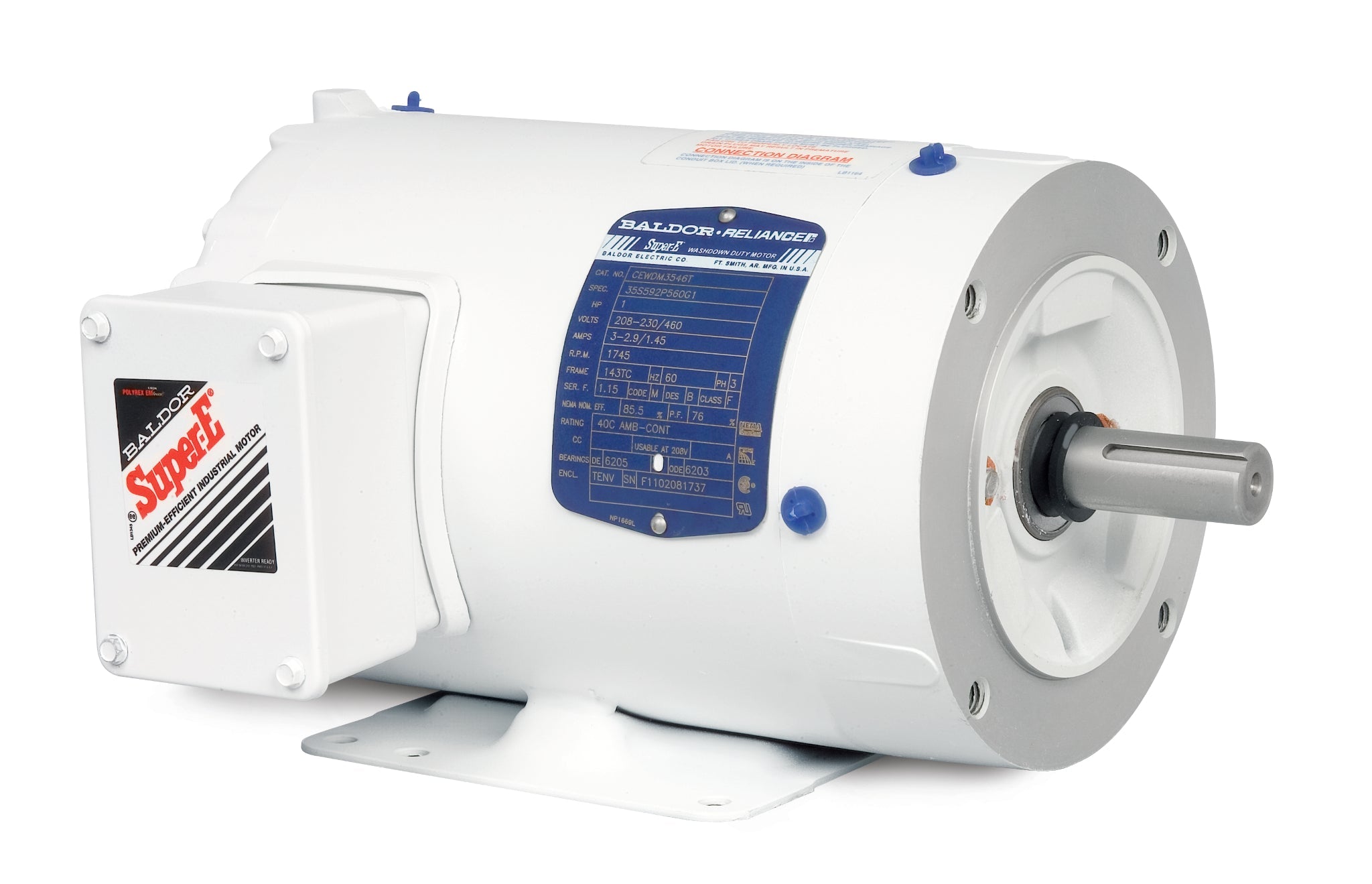 Baldor CEWDM3546T-5 - 1HP, 1770RPM, 3PH, 60HZ, 143TC, 3522M, TENV, F1 - White Washdown Motors