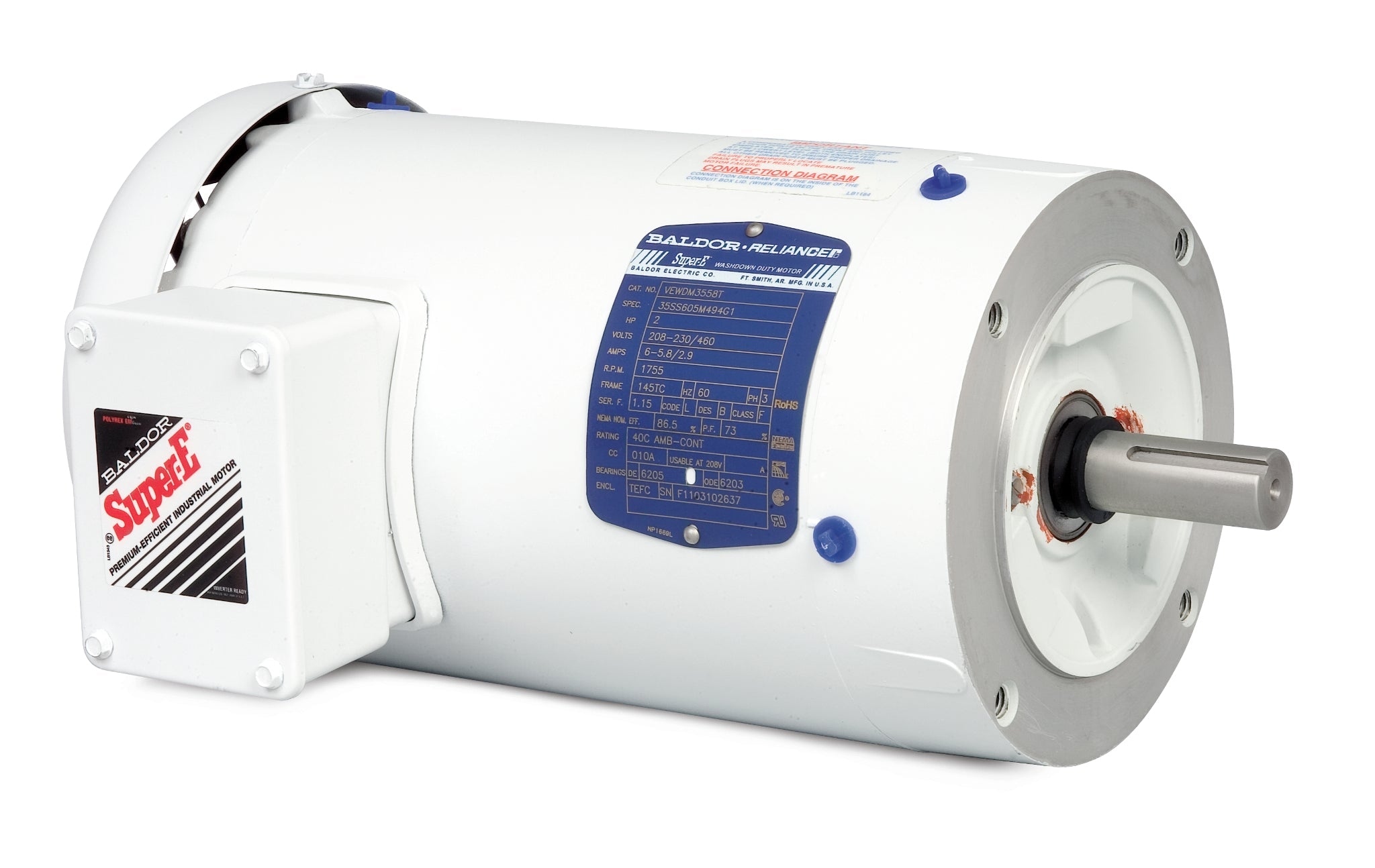 Baldor VEWDM3710T - 7.5HP, 1770RPM, 3PH, 60HZ, 213TC, 3738M, TEFC - White Washdown Motors