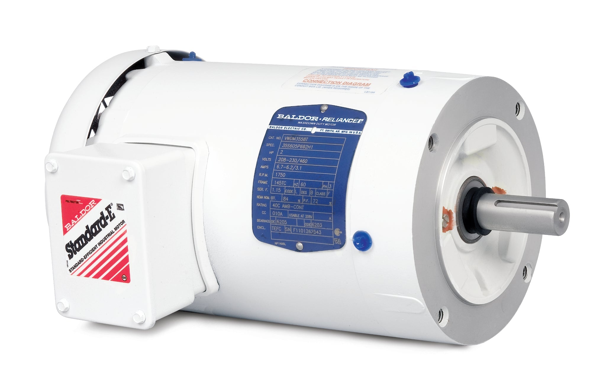 Baldor VFWDM3538 - .5HP, 1775RPM, 3PH, 60HZ, 56C, 3514M, TEFC, F1 - White Washdown Motors