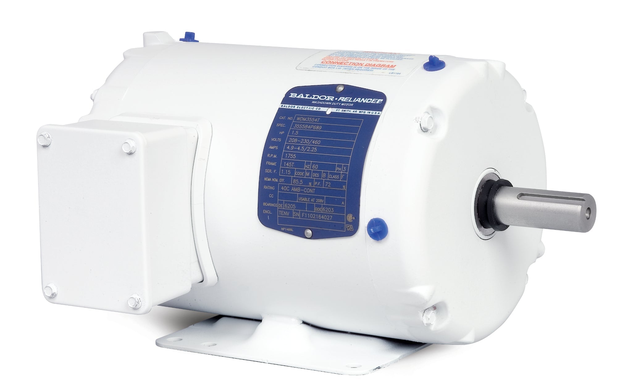 Baldor WDM3538 - .5HP, 1775RPM, 3PH, 60HZ, 56, 3514M, TENV, F1, N - White Washdown Motors