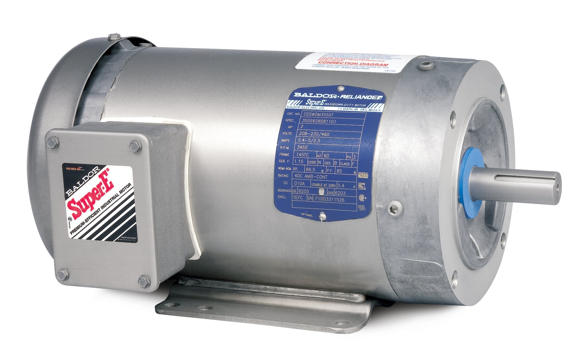 Baldor CESWDM3615T - 5HP, 1750RPM, 3PH, 60HZ, 184TC, 3642M, TEFC, F1 - Paint Free Motors