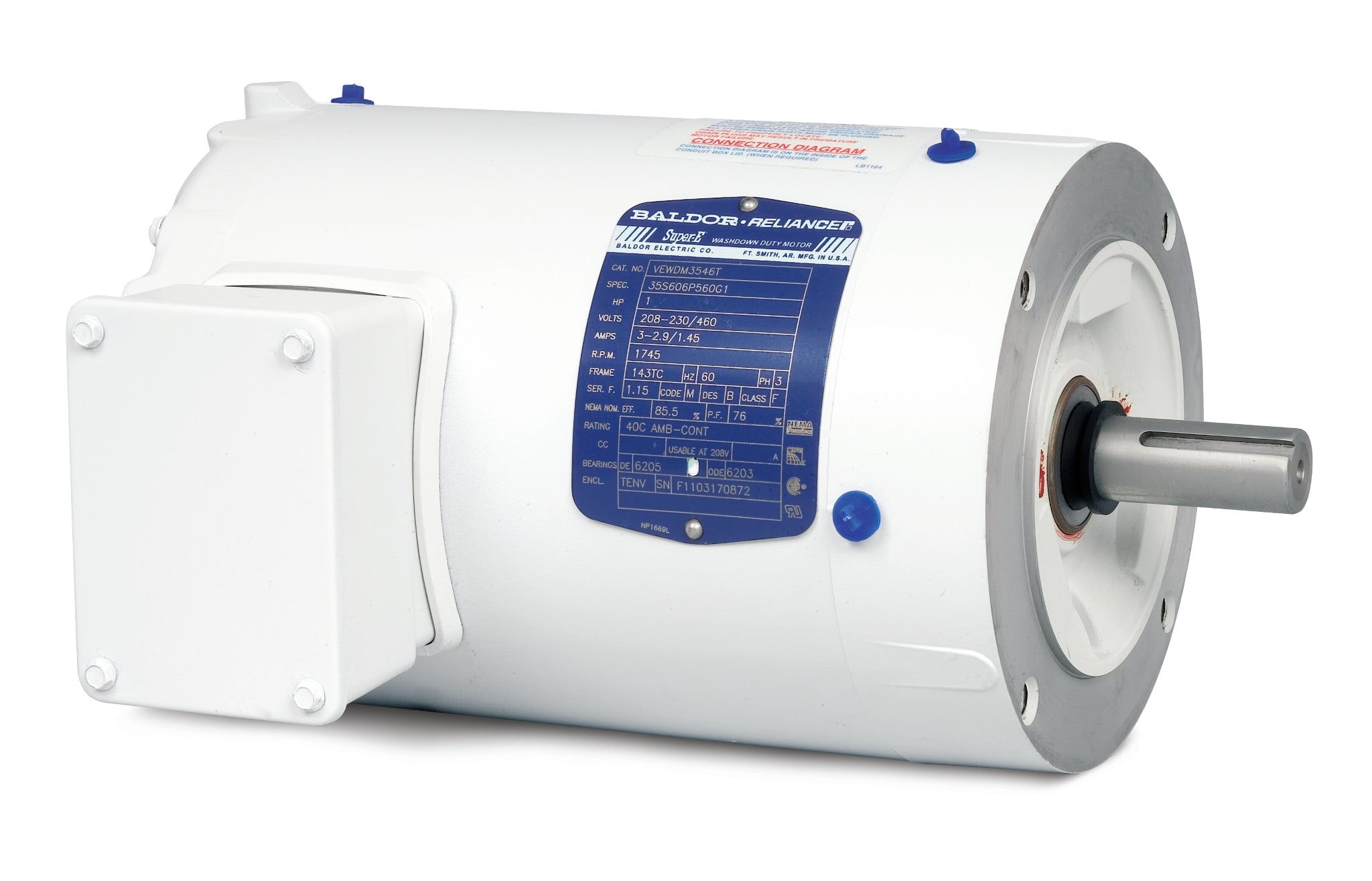 Baldor VEWDM3554T - 1.5HP, 1770RPM, 3PH, 60HZ, 145TC, 3530M, TENV - White Washdown Motors