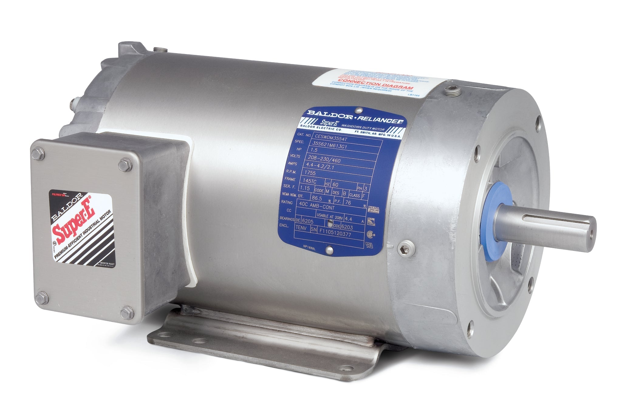 Baldor CESWDM3554T - 1.5HP, 1770RPM, 3PH, 60HZ, 145TC, 3530M, TENV - Paint Free Motors