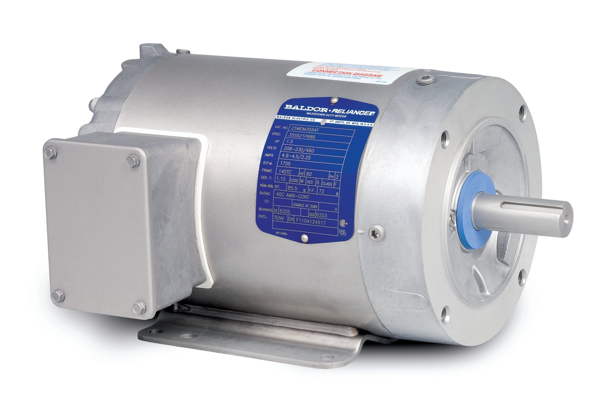 Baldor CSWDM3543 - .75HP, 1180RPM, 3PH, 60HZ, 56C, 3524M, TENV, F1 - Paint Free Motors