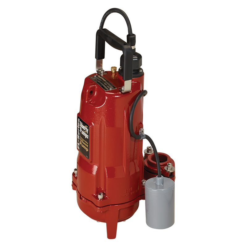 Liberty FL62A, Submersible Effluent Pump, 6/10 HP, 208-230 Volts, 1 Phase, 2" NPT Discharge With 1-1/2" NPT Flange, 98 GPM Maximum, 65 ft Maximum Head, Automatic, W/ Wide Angle Piggyback Float, 10 ft Cord