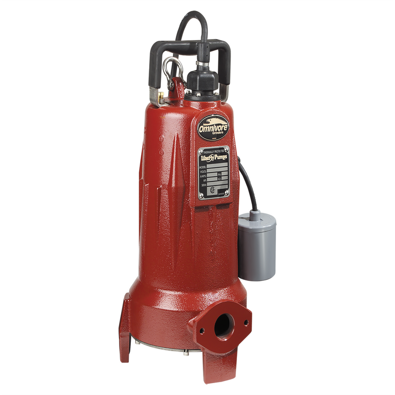 Liberty LSG202A, Omnivore Grinder Pump with Wide Angle Piggyback Float Switch, LSG200 Series, 2 HP, 208-230 Volts, 1 Phase, 1-1/4" Horizontal Discharge, 50 GPM Max, 108 ft Max Head, 25 ft Cord, Automatic