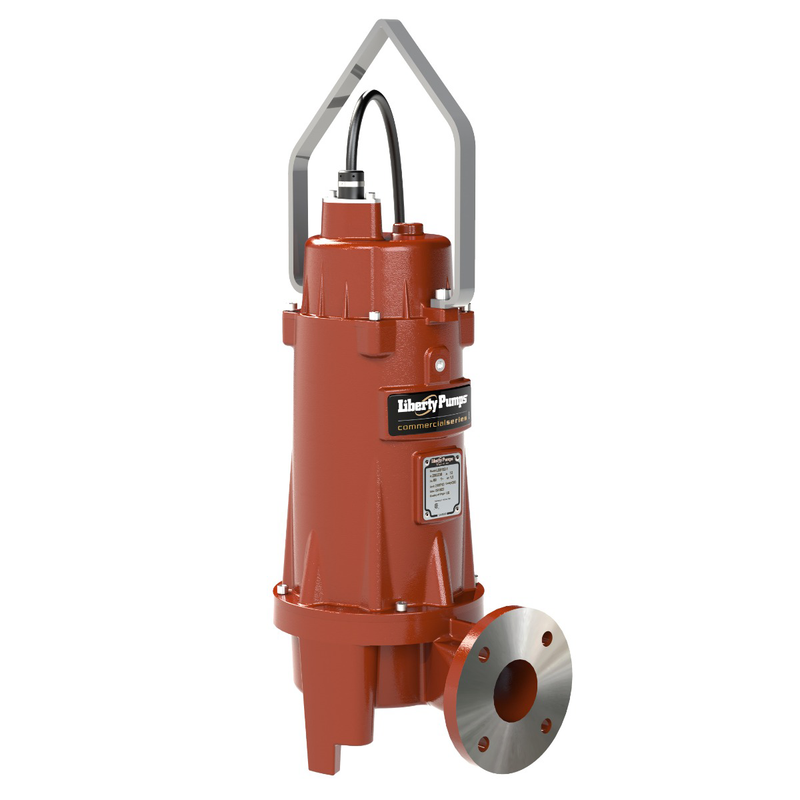 Liberty LSS154-3, LSS150 Series, Manual Submersible Sewage Pump, 1-1/2 HP, 460 Volts, 3 Phase, 3.7 Amps, 3" Horizontal Flanged Discharge, Open 2-Vane Impeller, 360 GPM Max, 32 ft Max Head, 35 ft Cord