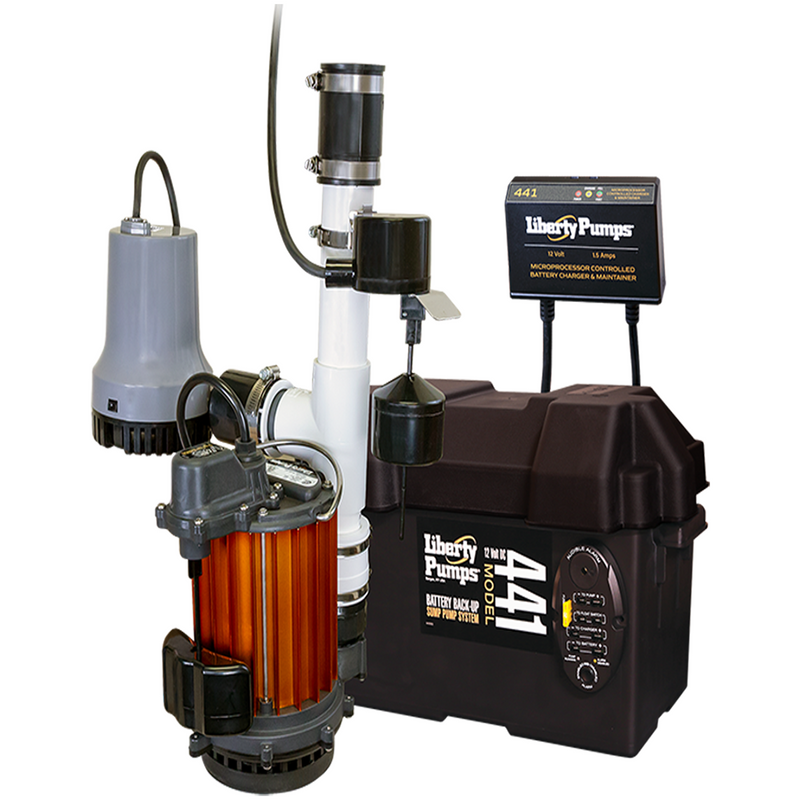 Liberty PC257-441, 1/3 HP Sump Pump Combo 115v & 12v Battery Sump Pump Back-Up System, Pre-Assembled, 2580 GPH Flow @ 5Ft of Head