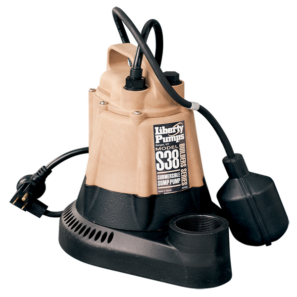 Liberty S38, 45 GPM, 1/3 HP Automatic Submersible Pump w/ Piggyback Wide Angle Float Switch, 115v, 1 Phase, 10 ft Cord