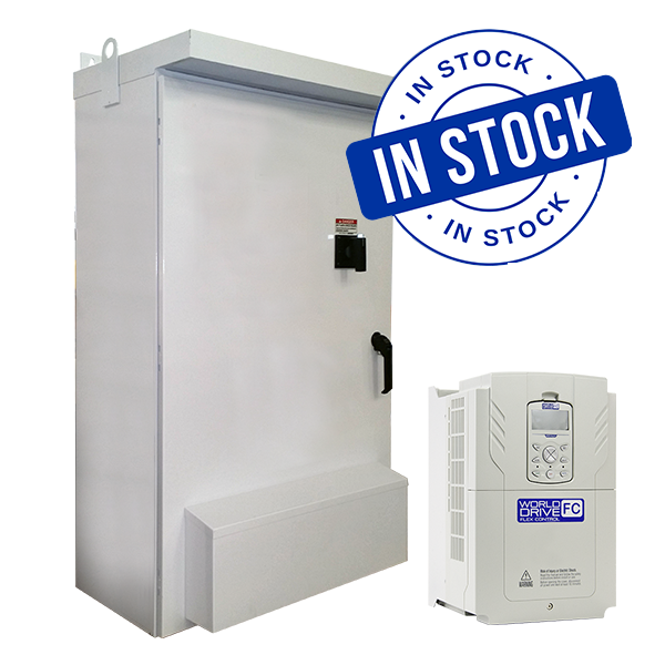 WCD Stock NEMA 3R Panel, WorldDrive FC, 460V, 250 HP, 303 Amps CT, 370 Amps VT