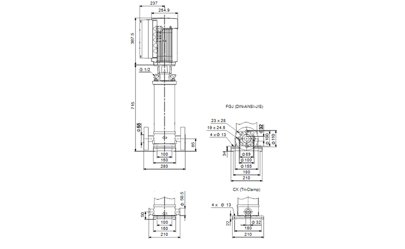 Grundfos 99050554 - CRNE 1-23 Q-FGJ-T-E-HQQE | Multistage | SelfPriming | Centrifugal | Vertical | Horizontal
