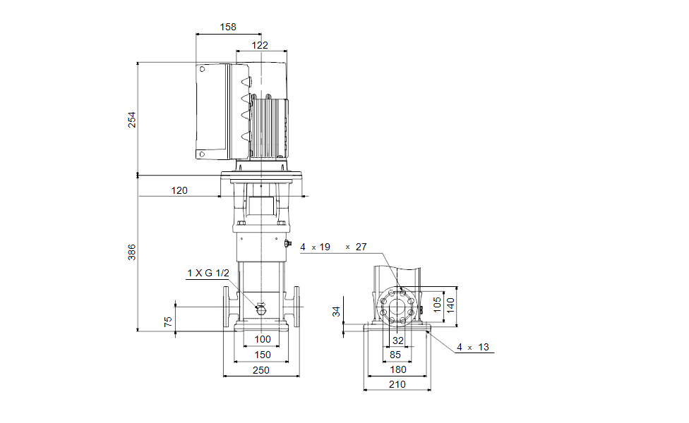 Grundfos 99794339 - CRNE 1-4 BM-FGJ-H-V | Vertical | Multistage | Inline | Stainless Steel