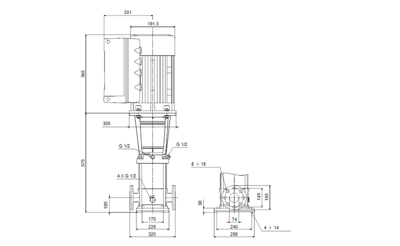 Grundfos 99378784 - CRNE 32-2-1 A-F-A-E-HQQE | Vertical | Multistage | Inline | Stainless Steel