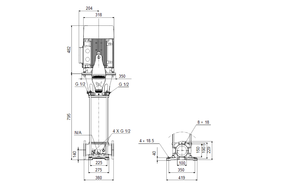 Grundfos 99621929 - CRN 95-2 A-G-A-E-HQQE | Vertical | Multistage | Centrifugal