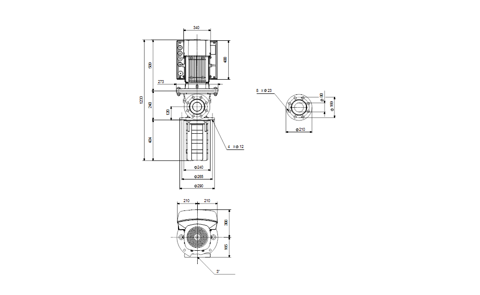 Grundfos 98472480 - MTRE 45-4/4-2 A-G-A-HUUV | Multistage | Immersible | SelfPriming | Centrifugal | Vertical Installation | Vertical