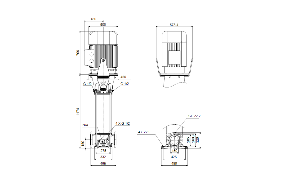 Grundfos 99145135 - CR 125-4-2 A-G-A-V-HQQV | Multistage | Centrifugal | Vertical | Inline