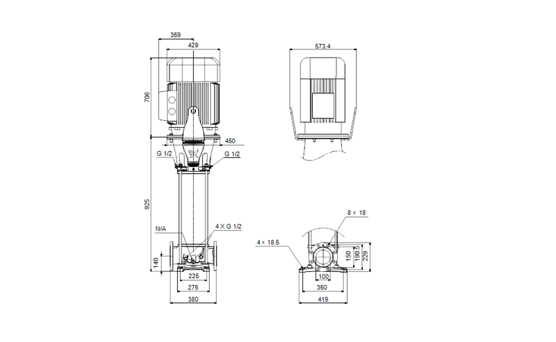 Grundfos 99145056 - CR 95-3-2 A-G-A-V-HQQV | Multistage | Centrifugal | Vertical | Inline