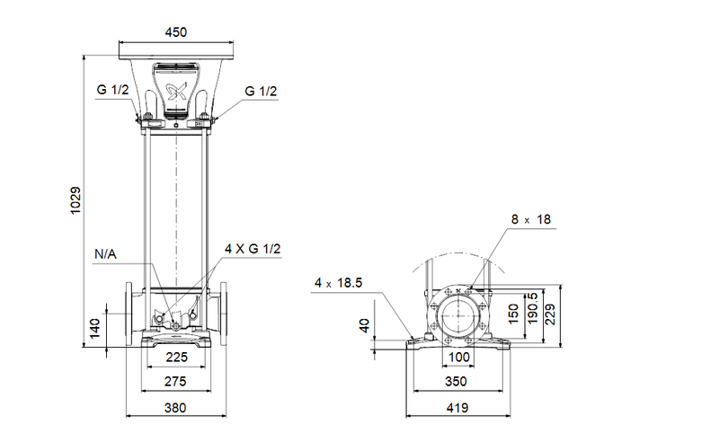 Grundfos 92767781 - CRN 95-4-1 A-G-H-E-HQQE | Vertical | Multistage | Centrifugal