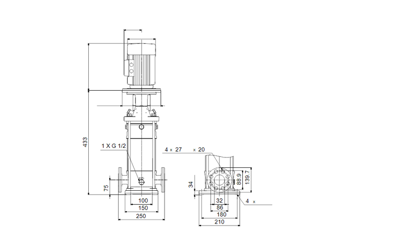 Grundfos 99338576 - CRN 1-4 A-FGJ-A-E-PQQE | Multistage | Centrifugal | Vertical | Inline
