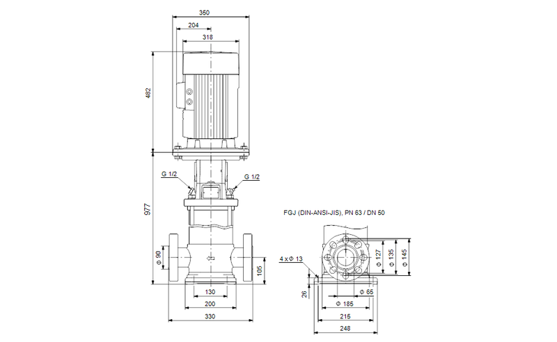Grundfos 97504221 - CRN 15-11 S-FGJ-A-E-HQQE | Multistage | SelfPriming | Centrifugal | Vertical | Horizontal