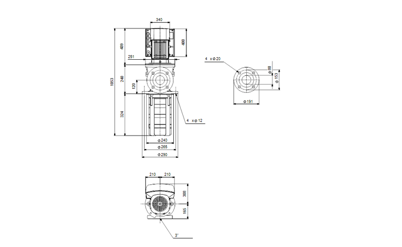 Grundfos 98472478 - MTRE 45-3/3-2 A-G-A-HUUV | Multistage | Immersible | SelfPriming | Centrifugal | Vertical Installation | Vertical