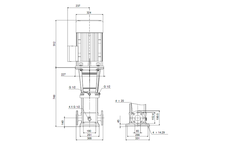 Grundfos 96419138 - CR 45-2 A-G-A-E-HQQE | Multistage | Centrifugal | Vertical | Inline