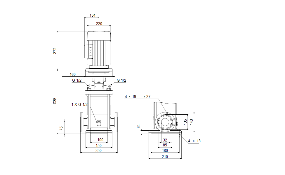 Grundfos 98161202 - CRI 5-29 A-FGJ-A-E-HQQE | Multistage | Centrifugal | Vertical | Inline