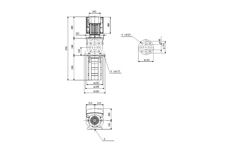 Grundfos 98472483 - MTRE 64-2/2-1 A-G-A-HUUV | Multistage | Immersible | SelfPriming | Centrifugal | Vertical Installation | Vertical