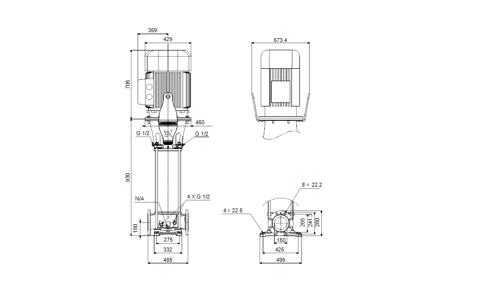 Grundfos 99145123 - CR 125-2 A-G-A-E-HQQE | Multistage | Centrifugal | Vertical | Inline