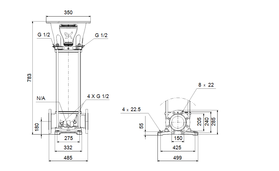Grundfos 92680168 - CRN 125-1 A-F-H-V-HQQV | Vertical | Multistage | Centrifugal