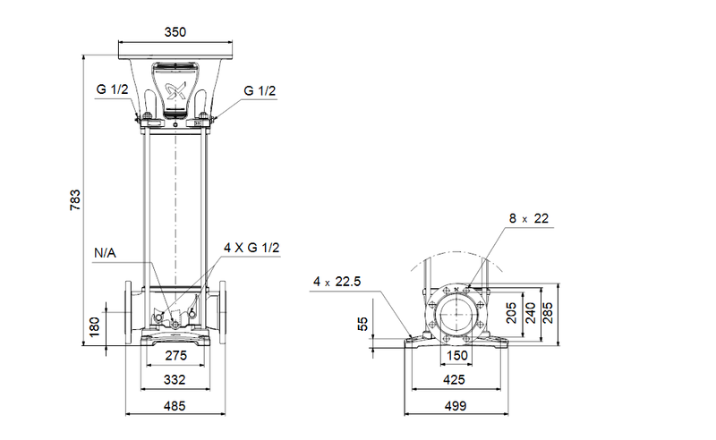 Grundfos 92680168 - CRN 125-1 A-F-H-V-HQQV | Vertical | Multistage | Centrifugal