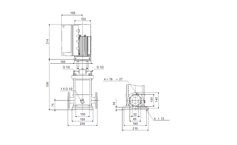 Grundfos 98389460 - CRNE 1-6 A-FGJ-A-E-HQQE | Multistage | Centrifugal | Vertical | Inline