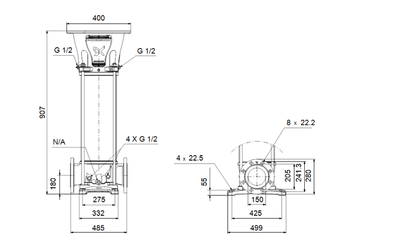 Grundfos 92857189 - CRN 125-2-1 P-G-A-E-HQQE | Vertical | Multistage | Centrifugal