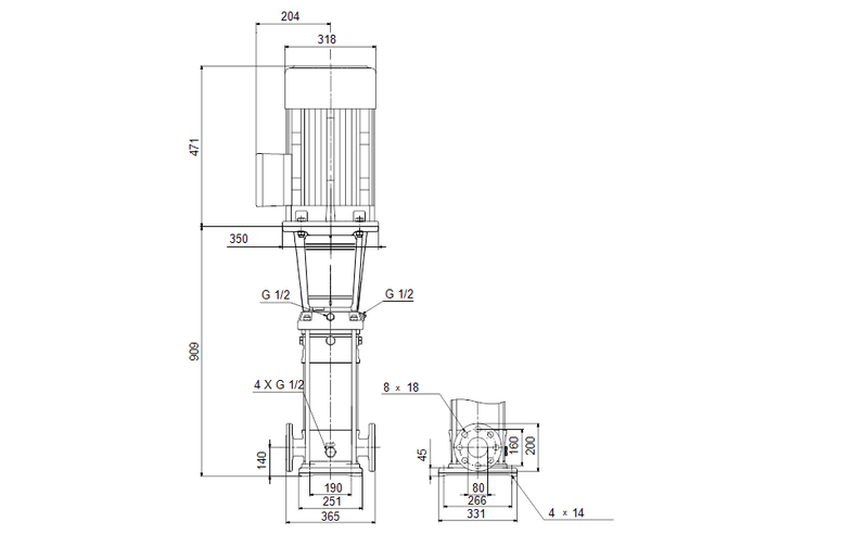 Grundfos 98943551 - CRN 45-2 A-F-H-E-PQQF | Multistage | Centrifugal | Vertical | Inline