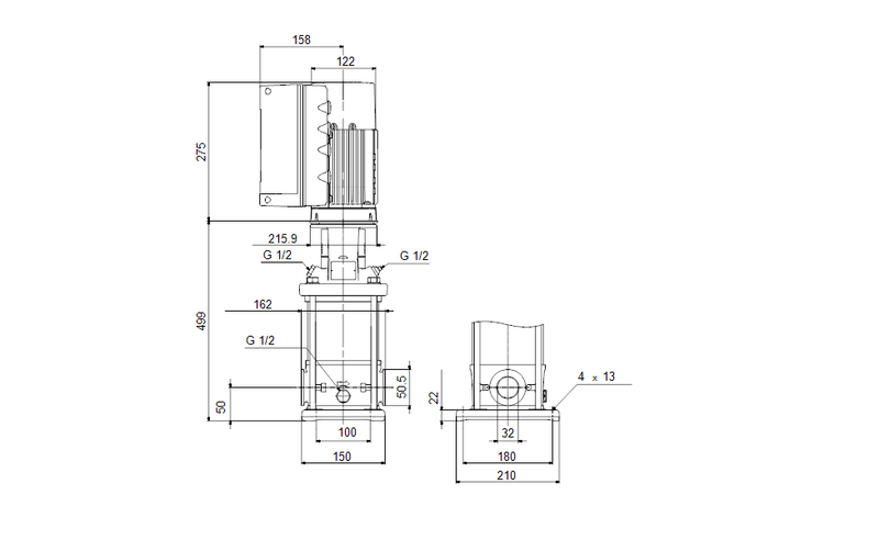 Grundfos 98855613 - CRNE 5-9 N-CX-A-E-HQQE | Multistage | Centrifugal | Vertical | Inline