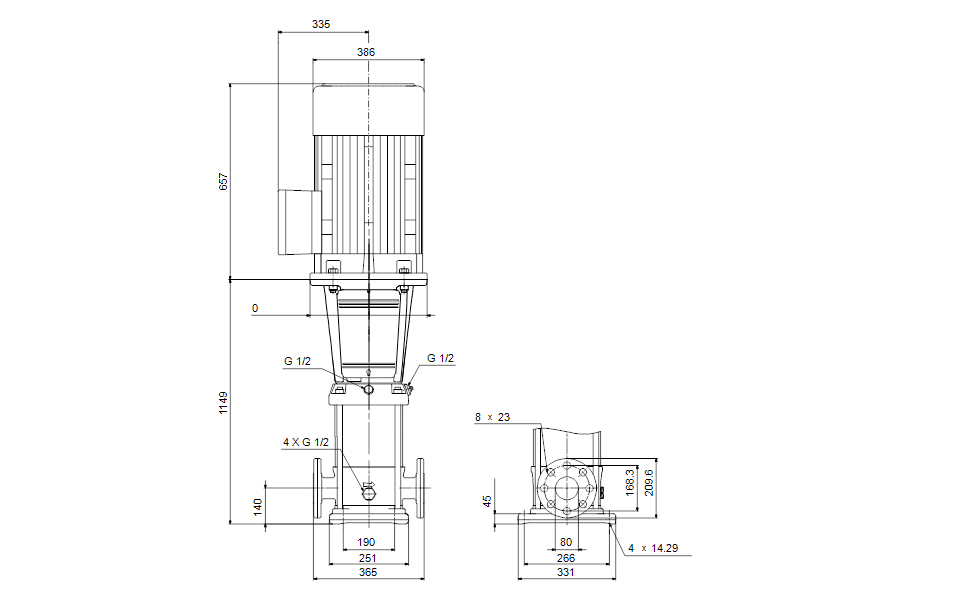 Grundfos 91129124 - CR 45-7 A-G-A-E-HQQE | Multistage | Centrifugal | Vertical | Inline