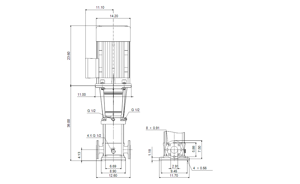 Grundfos 99917952 - CR 32-6-2 A-G-A-E-HQQE | Multistage | Centrifugal | Vertical | Inline