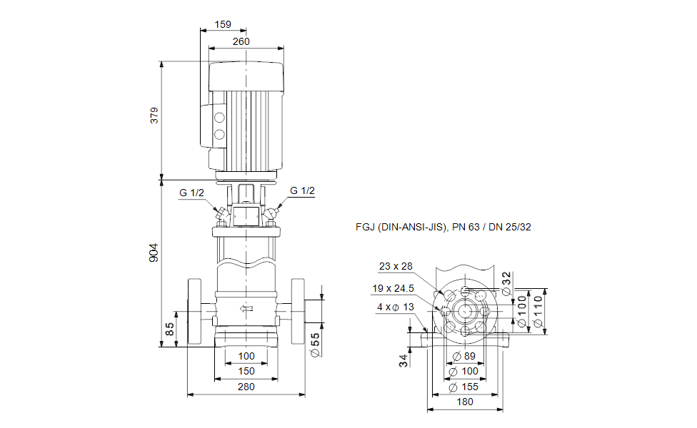 Grundfos 97504190 - CRN 5-24 S-FGJ-A-E-HQQE | Vertical | Multistage | Centrifugal