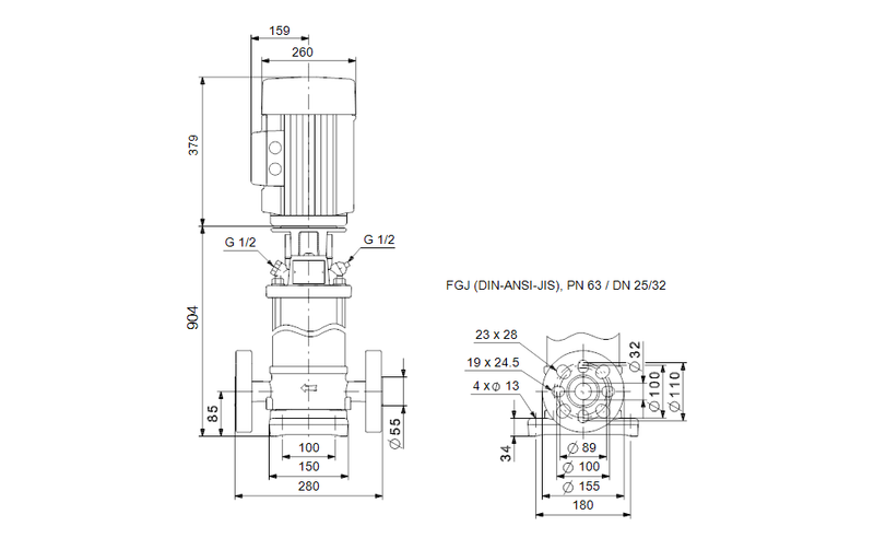 Grundfos 97504190 - CRN 5-24 S-FGJ-A-E-HQQE | Vertical | Multistage | Centrifugal