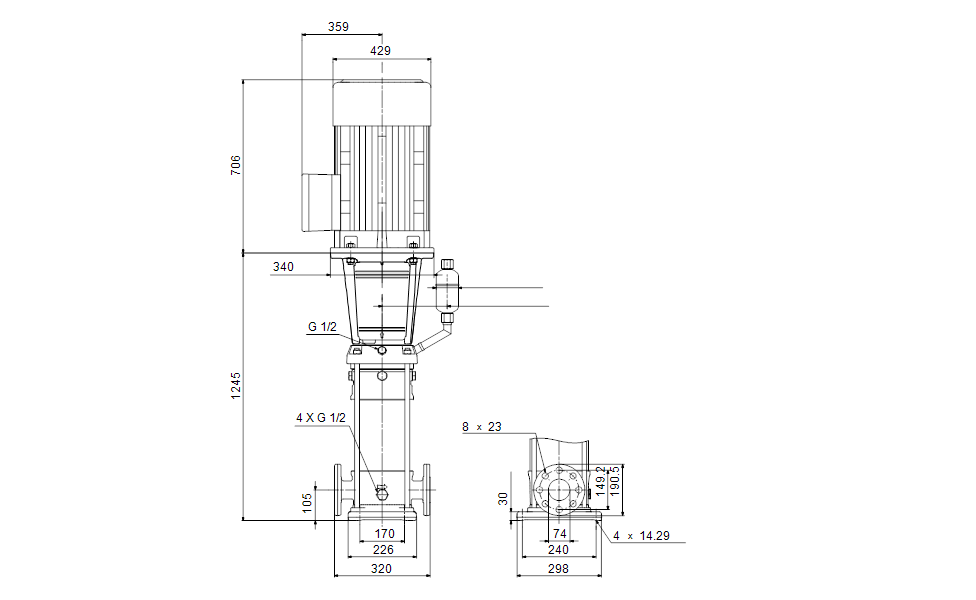 Grundfos 99340480 - CR 32-8 F-G-A-F-HQQE | Multistage | Centrifugal | Vertical | Inline